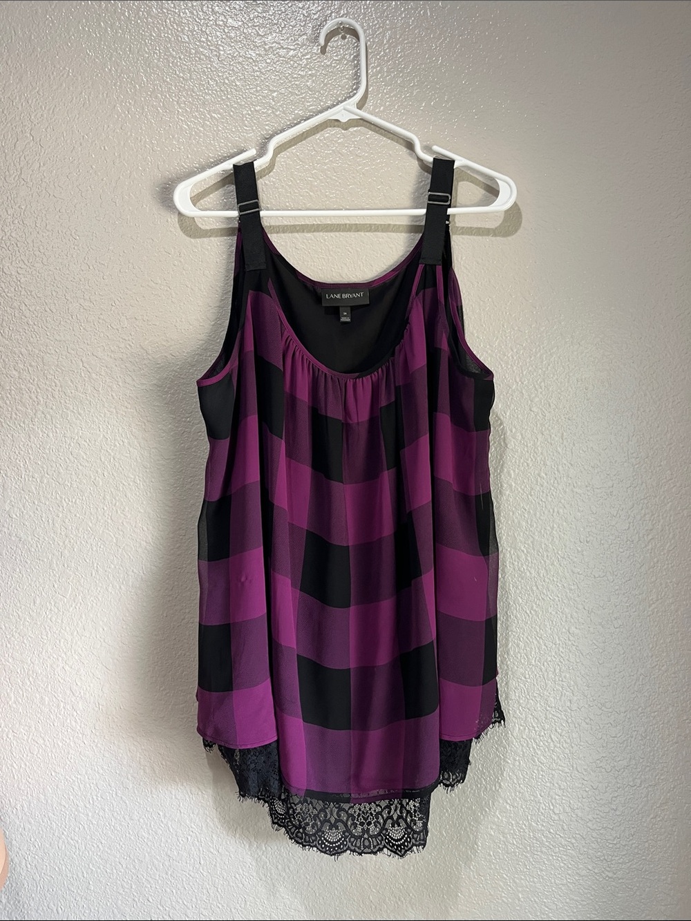 Lane Bryant Black Purple Striped Lace-Hem Camisole Sz 24 Lightweight Whimsigoth